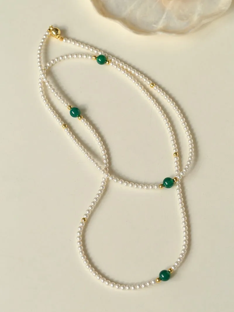 Jade Grace Green Agate Long Pearl Necklace