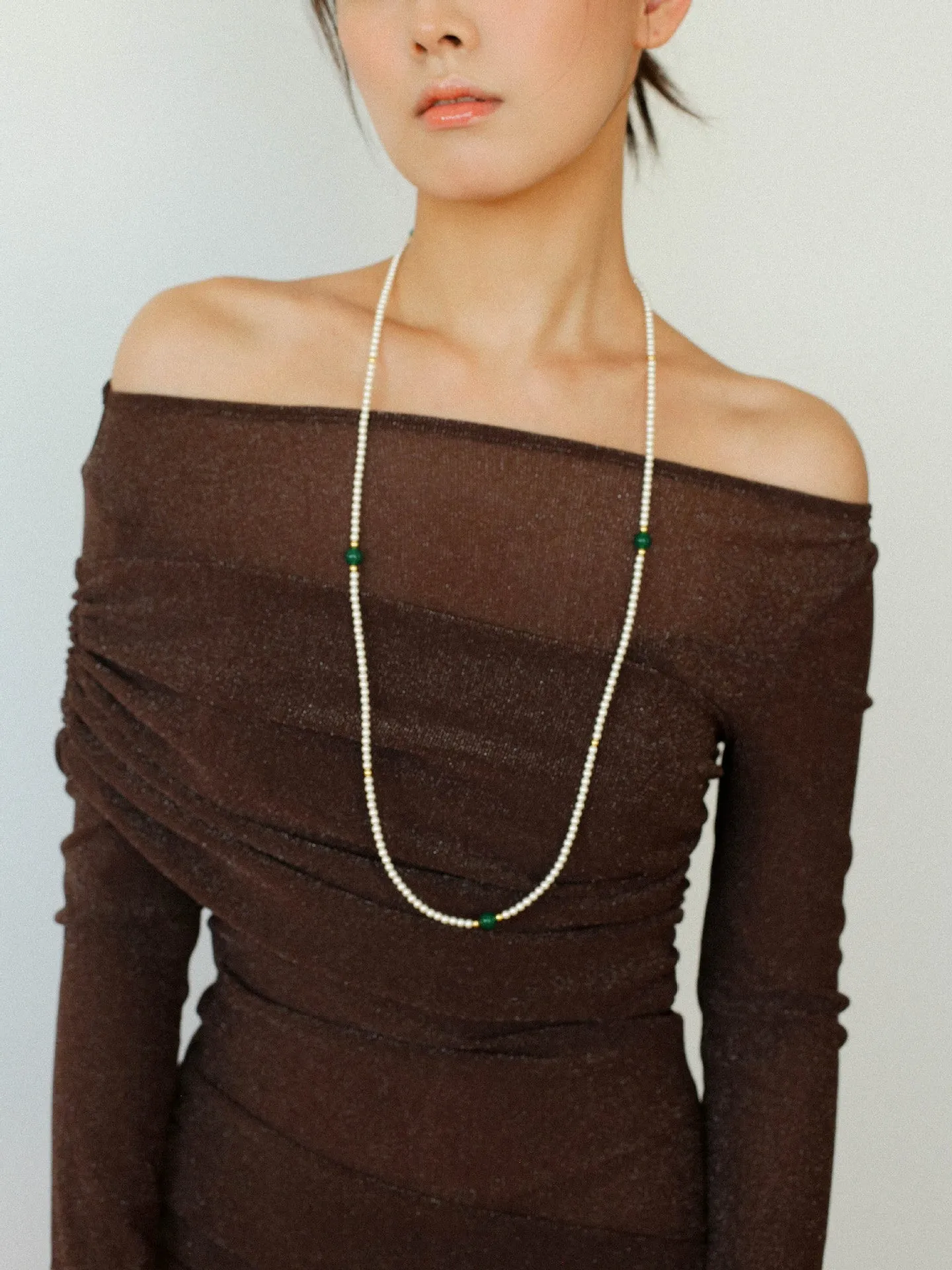 Jade Grace Green Agate Long Pearl Necklace