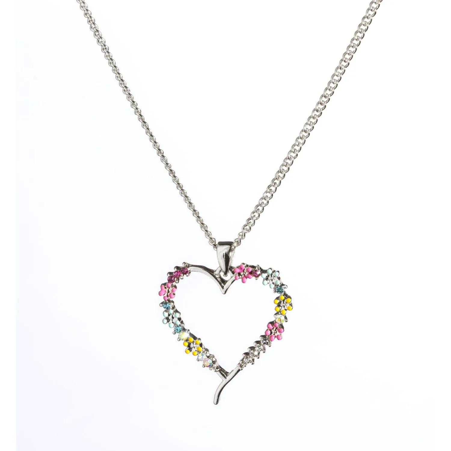 Lila Jewellery 18" Rhodium Heart and Flowers Pendant