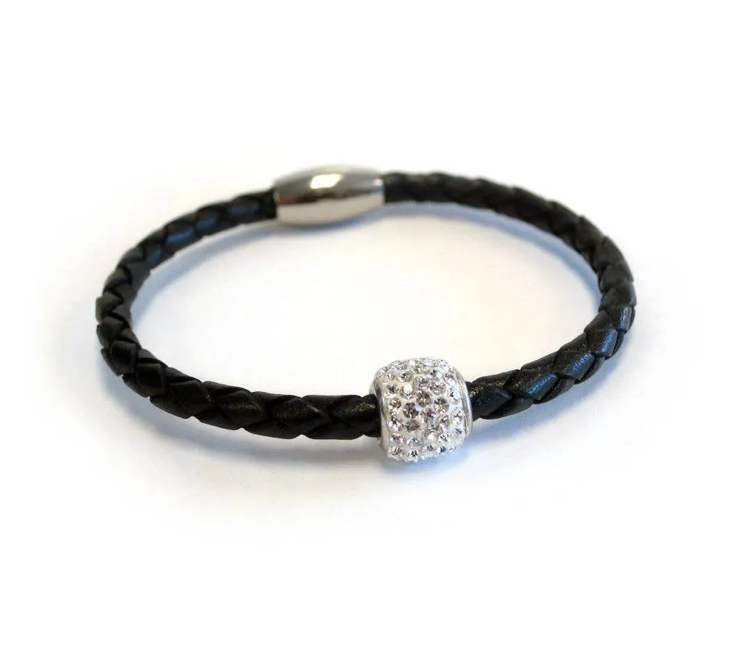 Liza Schwartz Single Silver Bedazzle Leather Bracelets