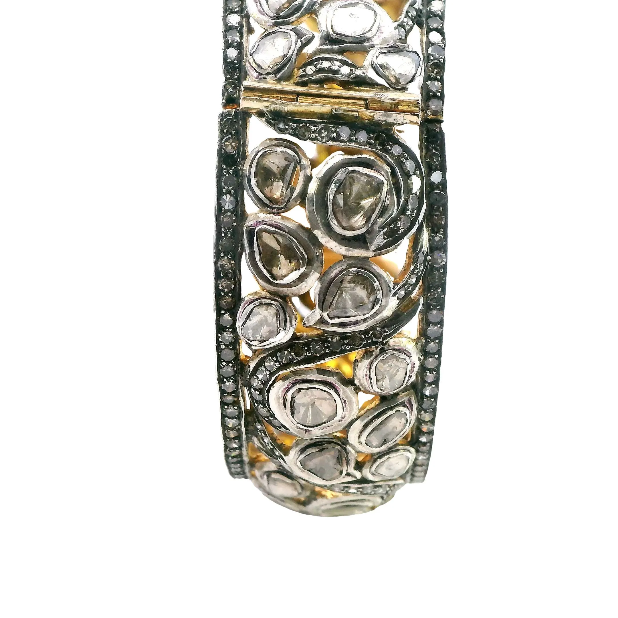 Luxurious Silver & Gold-Plated Polki Diamond Bangle - A Sparkling Masterpiece