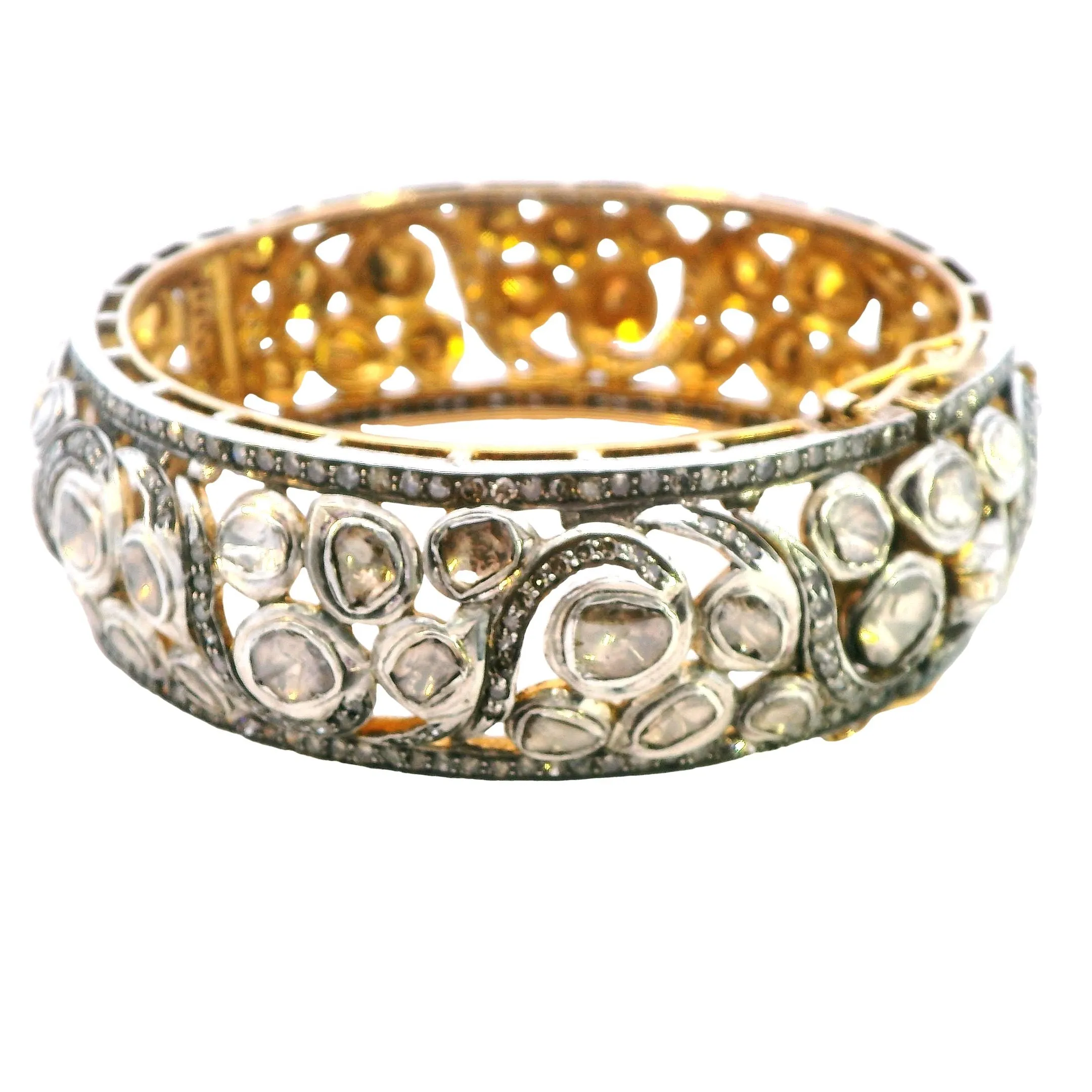 Luxurious Silver & Gold-Plated Polki Diamond Bangle - A Sparkling Masterpiece