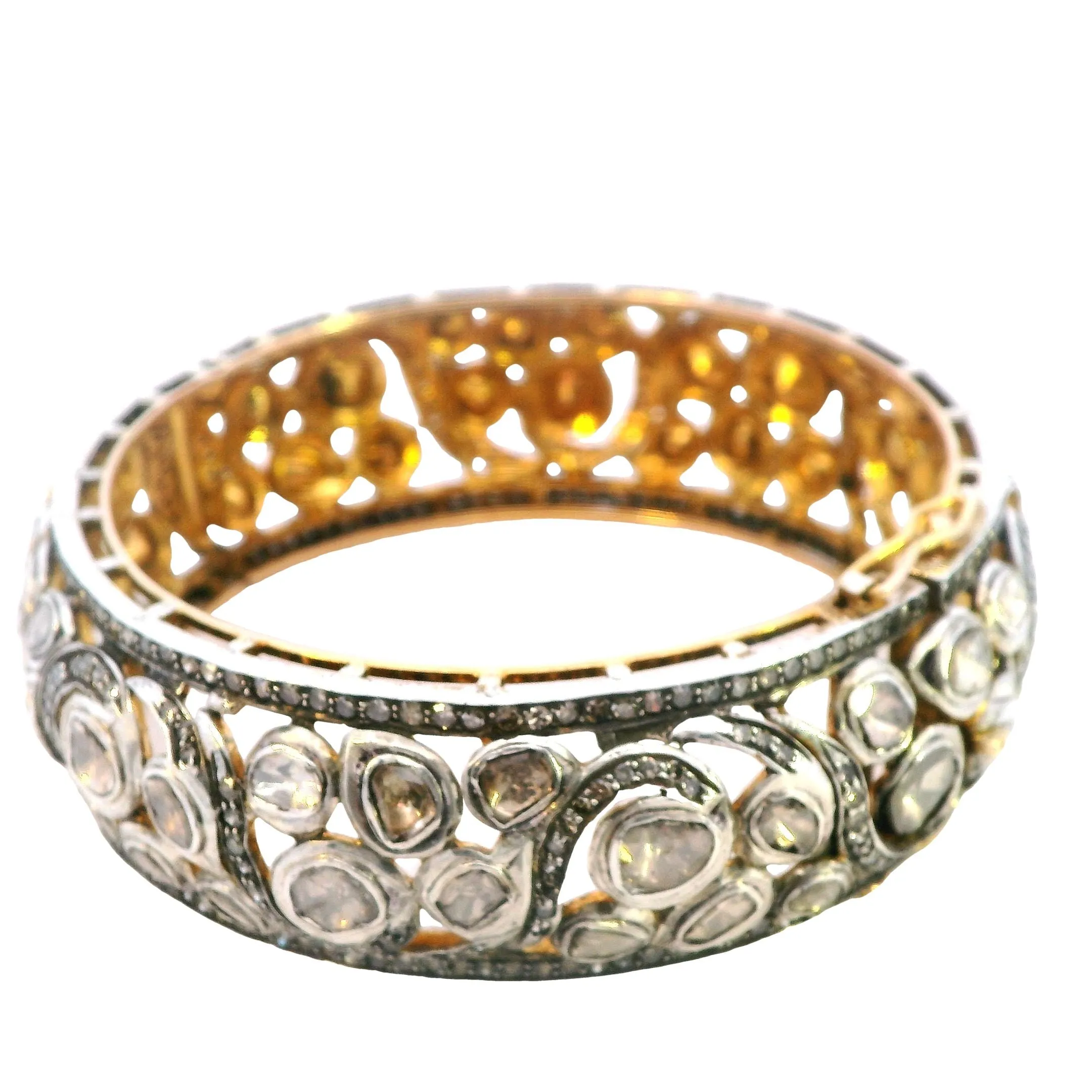 Luxurious Silver & Gold-Plated Polki Diamond Bangle - A Sparkling Masterpiece