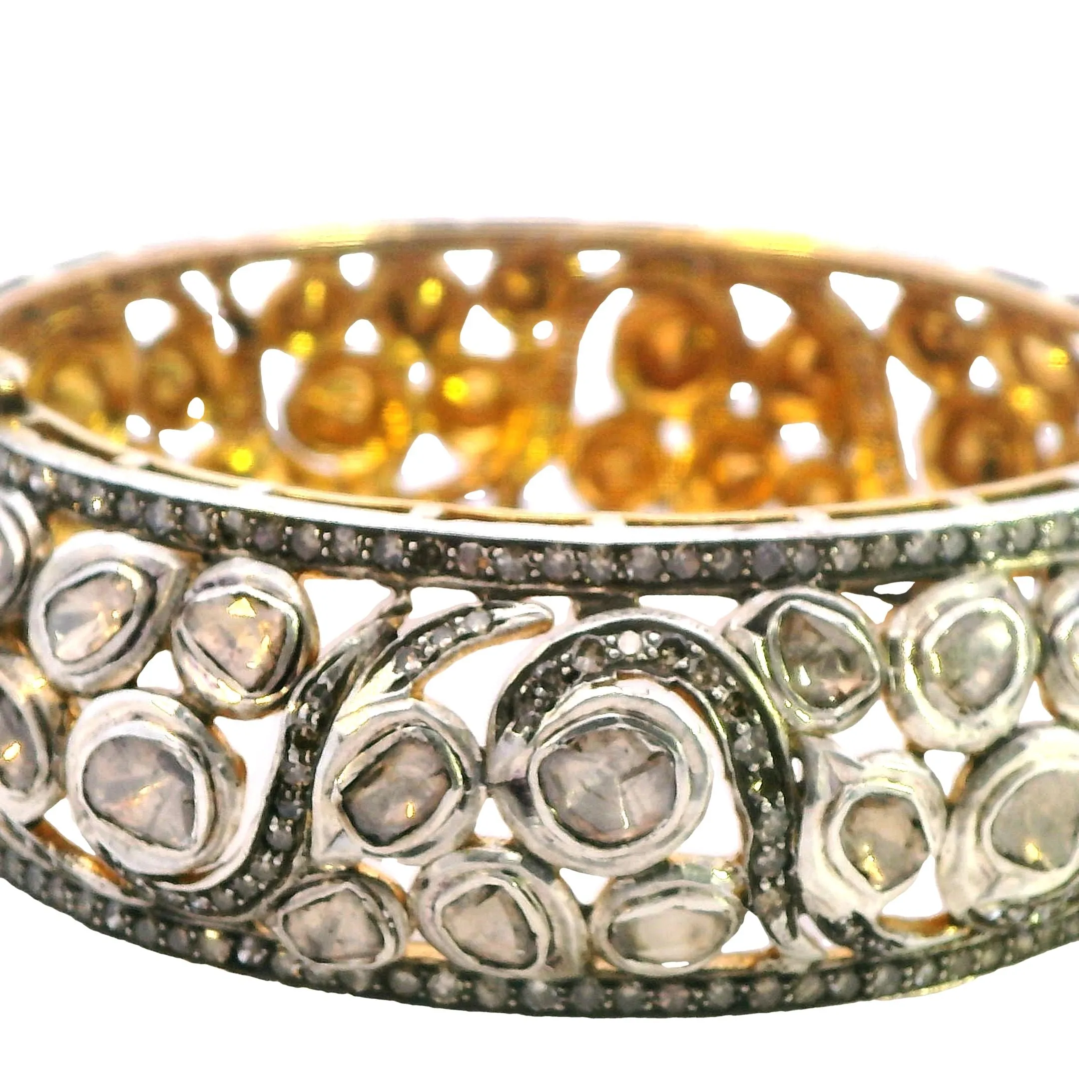 Luxurious Silver & Gold-Plated Polki Diamond Bangle - A Sparkling Masterpiece