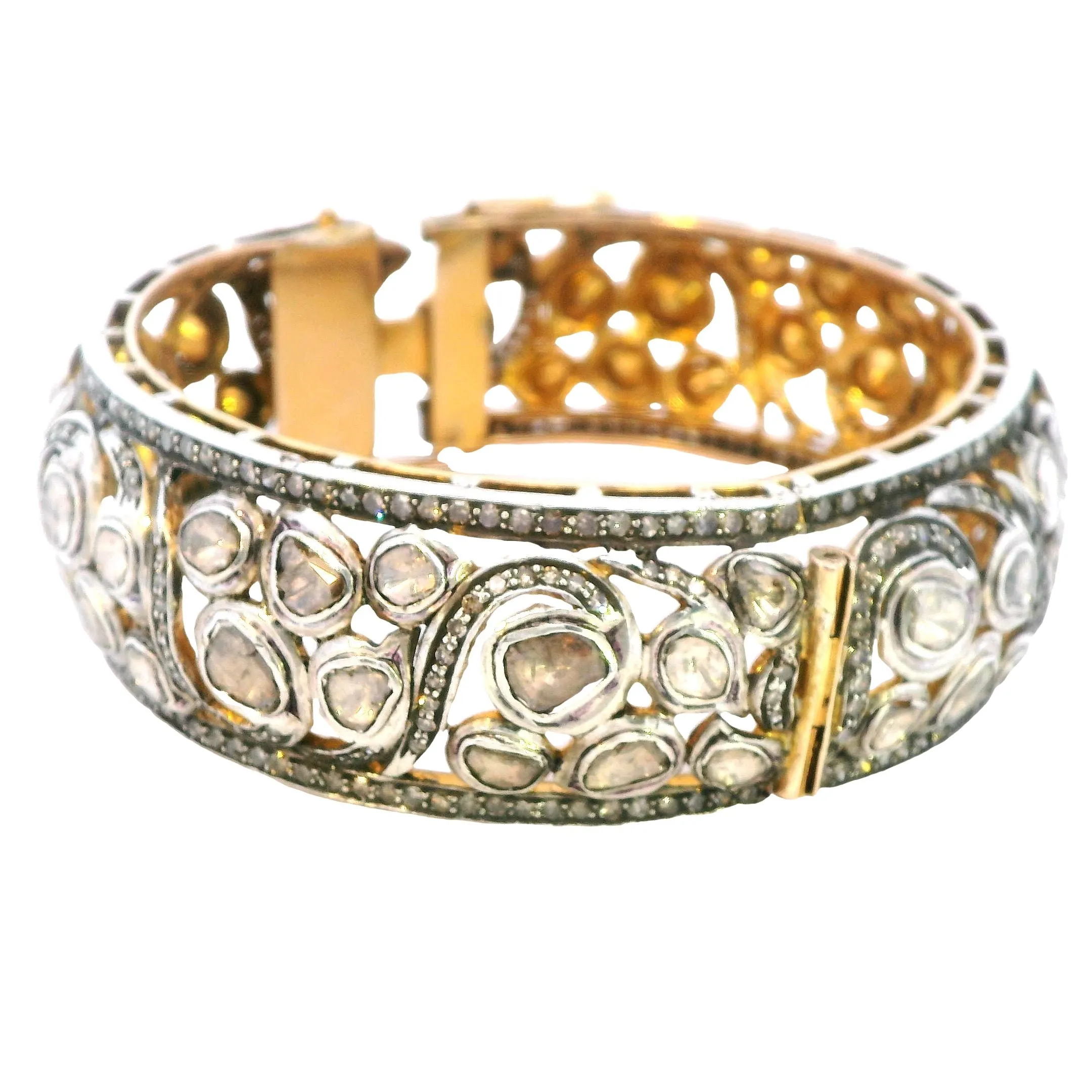 Luxurious Silver & Gold-Plated Polki Diamond Bangle - A Sparkling Masterpiece