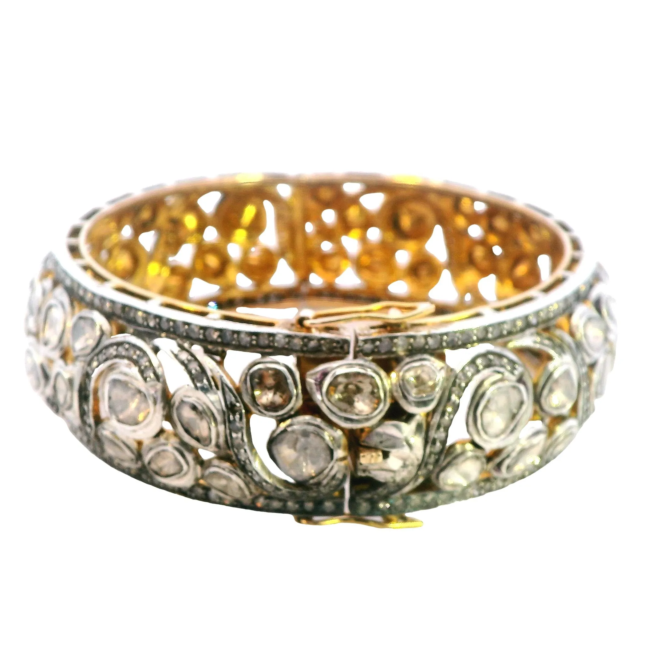 Luxurious Silver & Gold-Plated Polki Diamond Bangle - A Sparkling Masterpiece