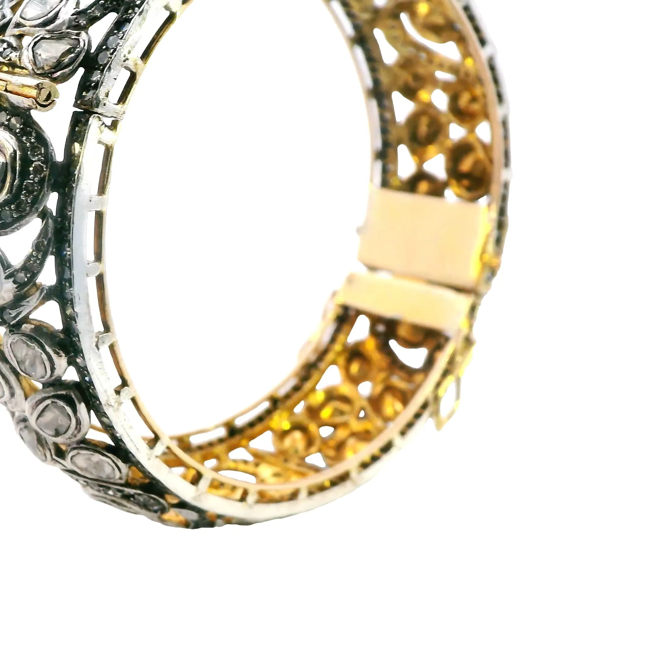 Luxurious Silver & Gold-Plated Polki Diamond Bangle - A Sparkling Masterpiece