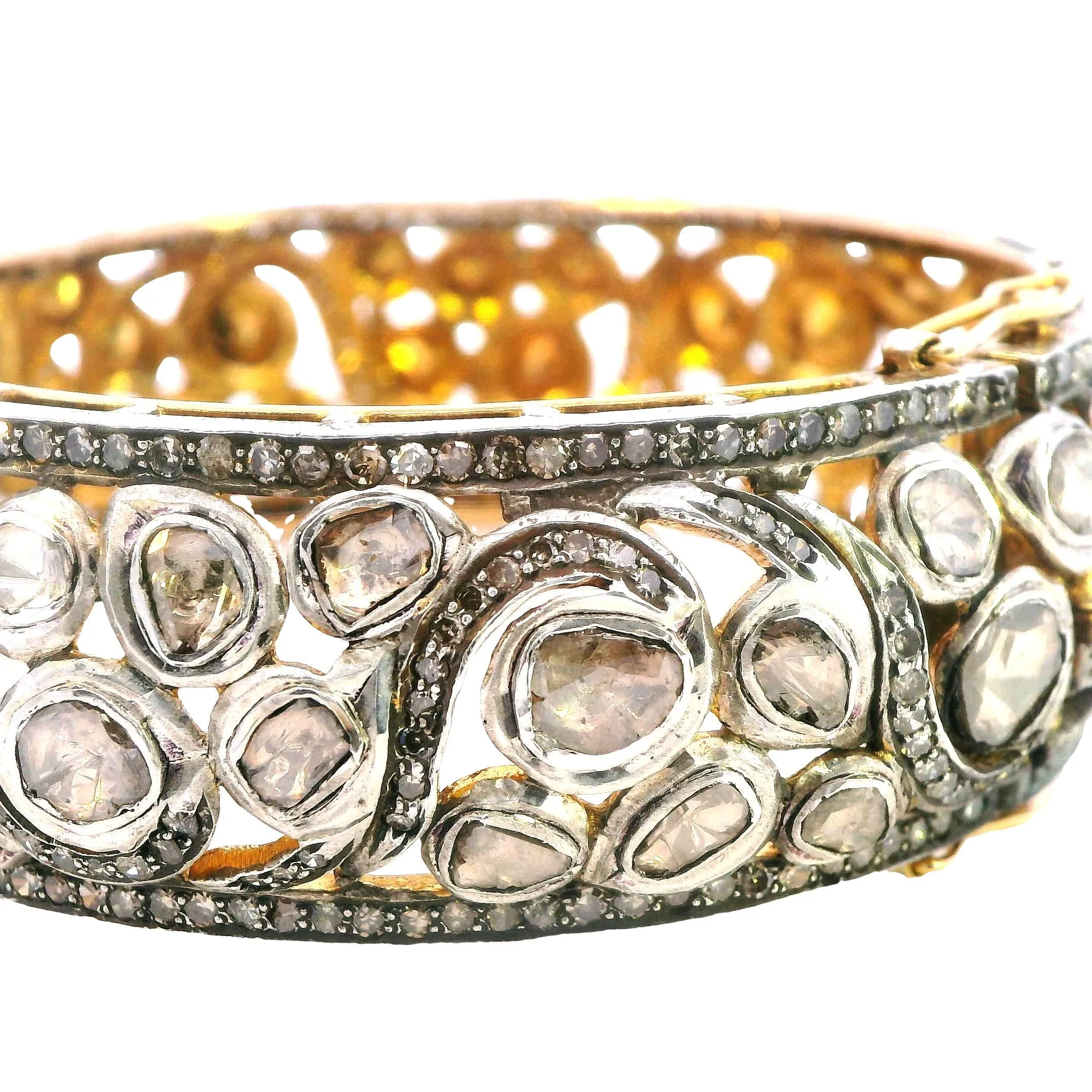 Luxurious Silver & Gold-Plated Polki Diamond Bangle - A Sparkling Masterpiece