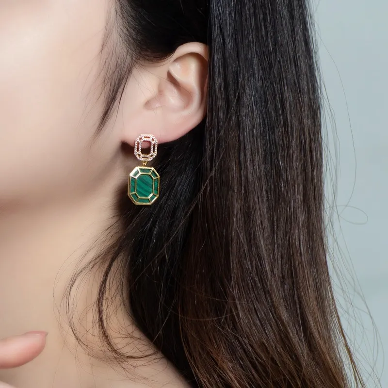 Malachite Silver Stud Earring