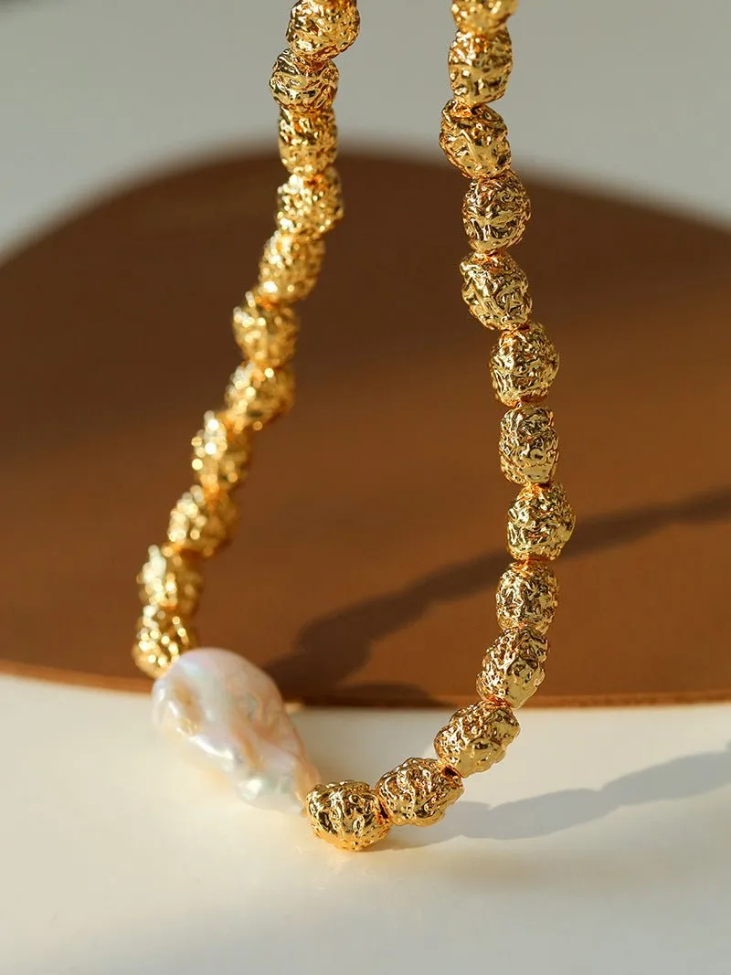 Metallic Lava Single Baroque Pearl Necklaces