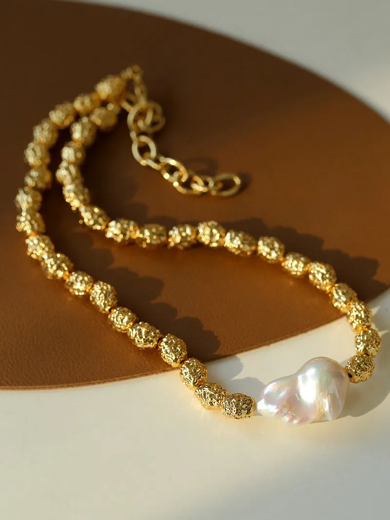 Metallic Lava Single Baroque Pearl Necklaces