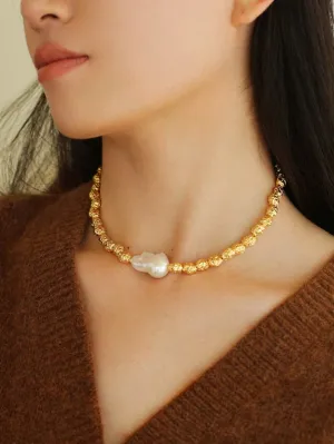 Metallic Lava Single Baroque Pearl Necklaces