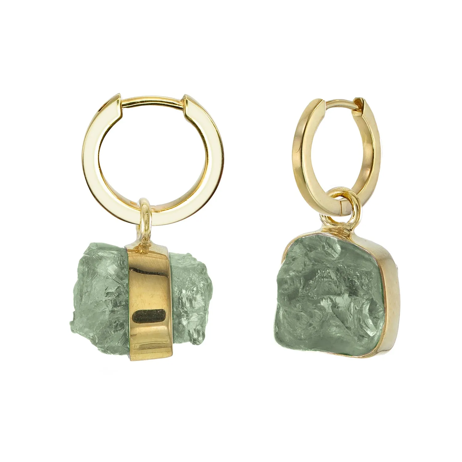 MINI ROUGH GEM - HOOP EARRINGS - PERIDOT - GOLD