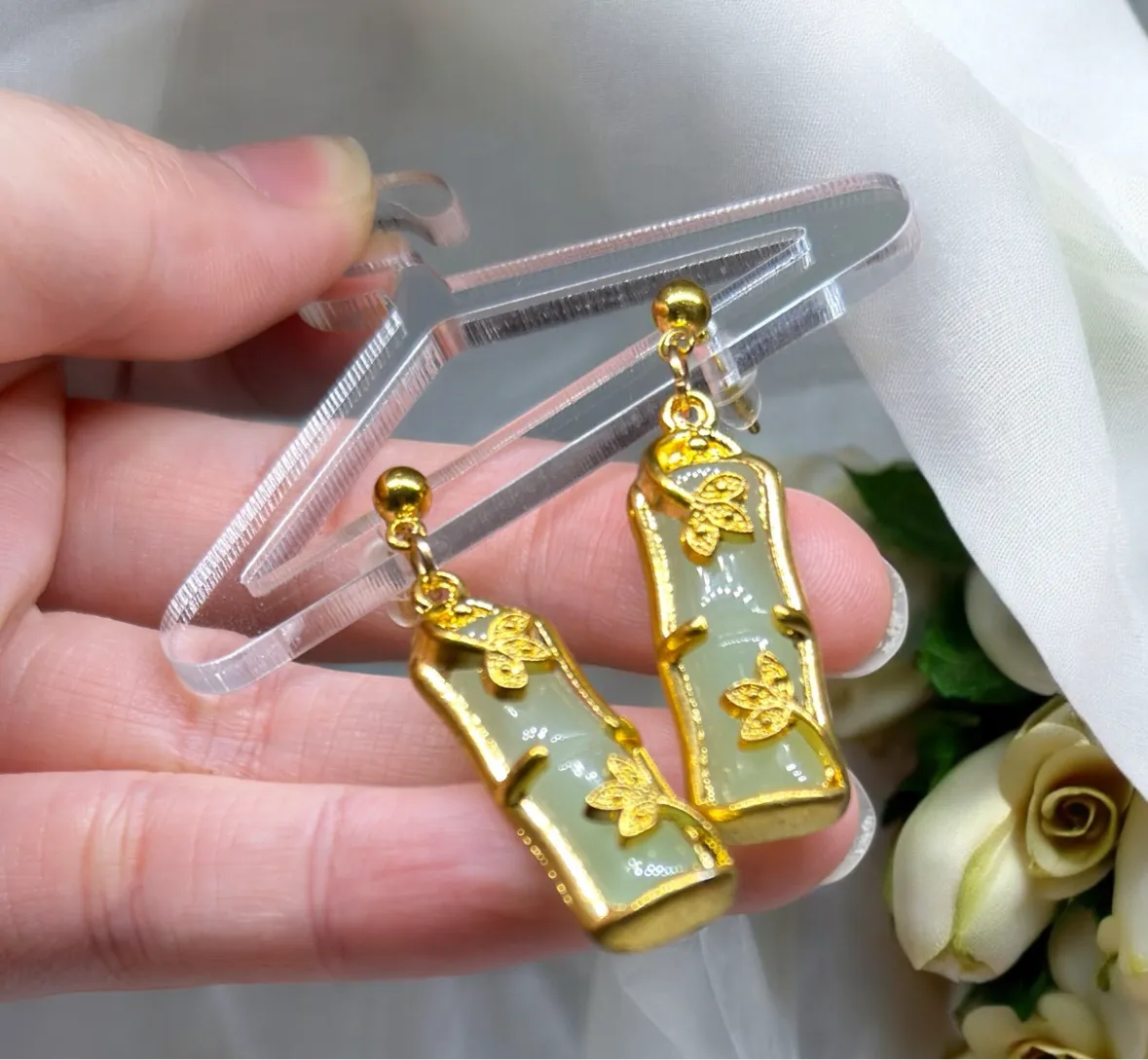 Minimalist - Bamboo style golden earrings