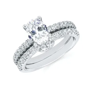 Modern Bridal: 1/3 Ctw. Diamond Semi Mount shown with 1 Ct. Oval Center Diamond in 14K Gold