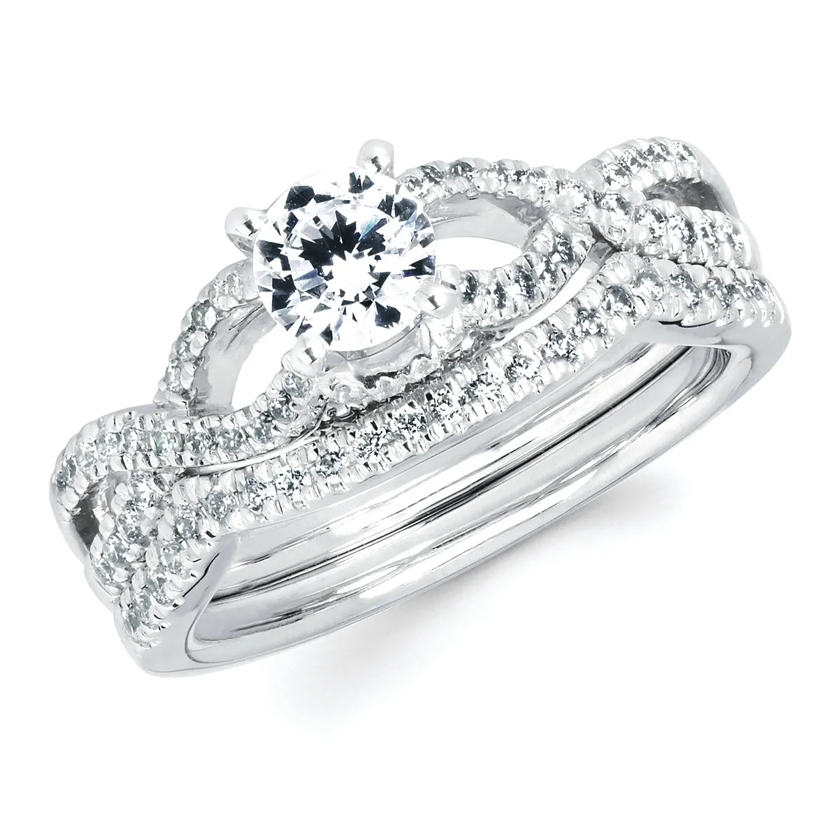 Modern Bridal: 1/4 Ctw. Diamond Semi Mount shown with 1/2 Ctw. Round Center Diamond in 14K Gold