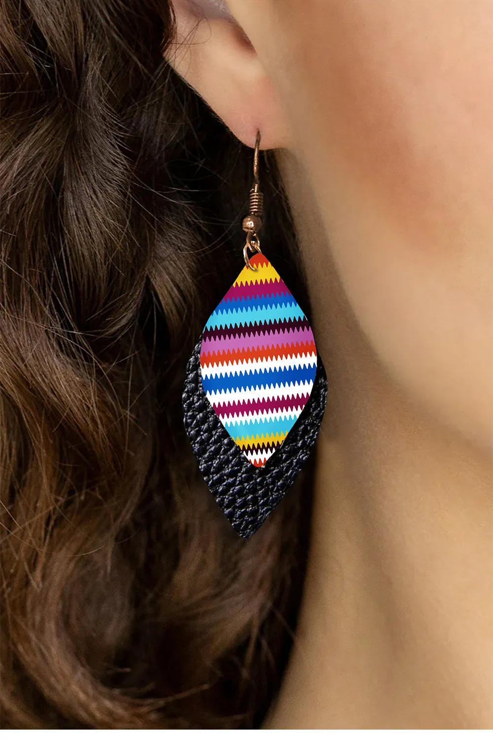 Multicolour Leaf Shape Boho Leather Drop Earrings