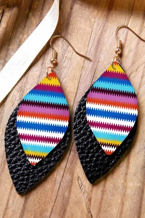 Multicolour Leaf Shape Boho Leather Drop Earrings