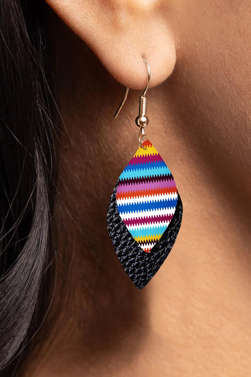 Multicolour Leaf Shape Boho Leather Drop Earrings