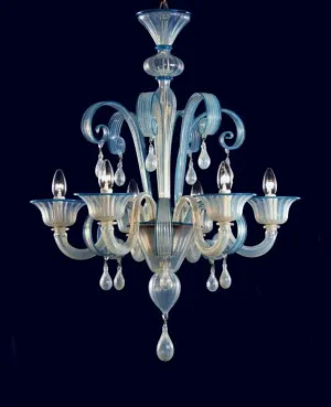 Opalescent 6 Arm Murano Glass Chandelier