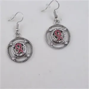 Pink Crystal Awareness Ribbon Drop Earrings