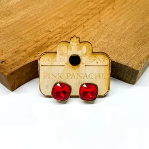 Pink Panache | Bronze Stud Earrings with Cushion Cut Crystals in Red