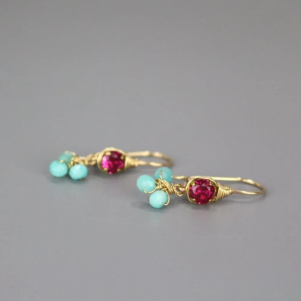 Pink Zircon Amazonite Small Clover Earrings