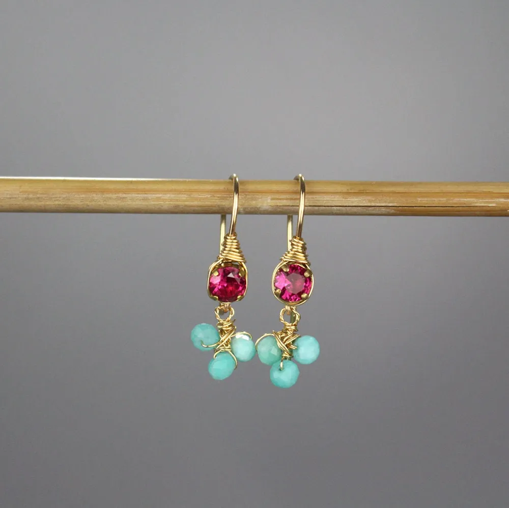 Pink Zircon Amazonite Small Clover Earrings