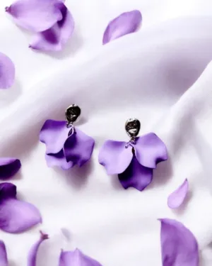 Purple - Sweet purple flower earrings | dangle petals baroque earrings | unique silver with pearl floral earrings | bridal party wedding earrings