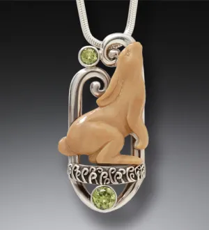 "Ecstasy" Ancient Fossilized Mammoth Tusk and Peridot Silver Pendant