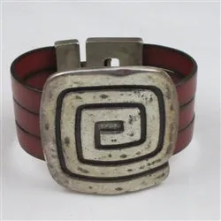 Red Bold Flat Leather Statement Cuff Bracelet