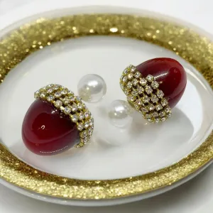 Red cherry studs  earrings | glitter rhinestones | statements earrings