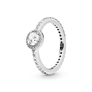 Round silver ring with clear cubic zirconia