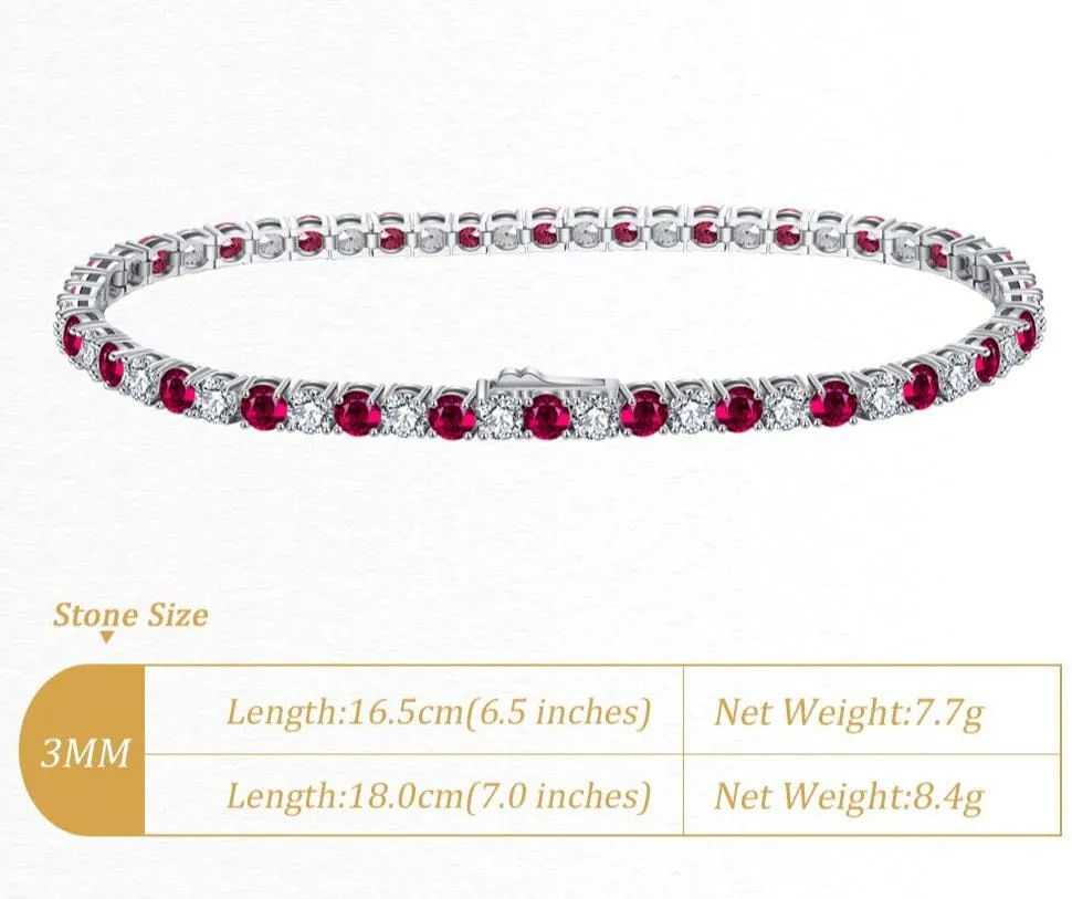 Ruby 925 Sterling Silver Tennis Bracelet