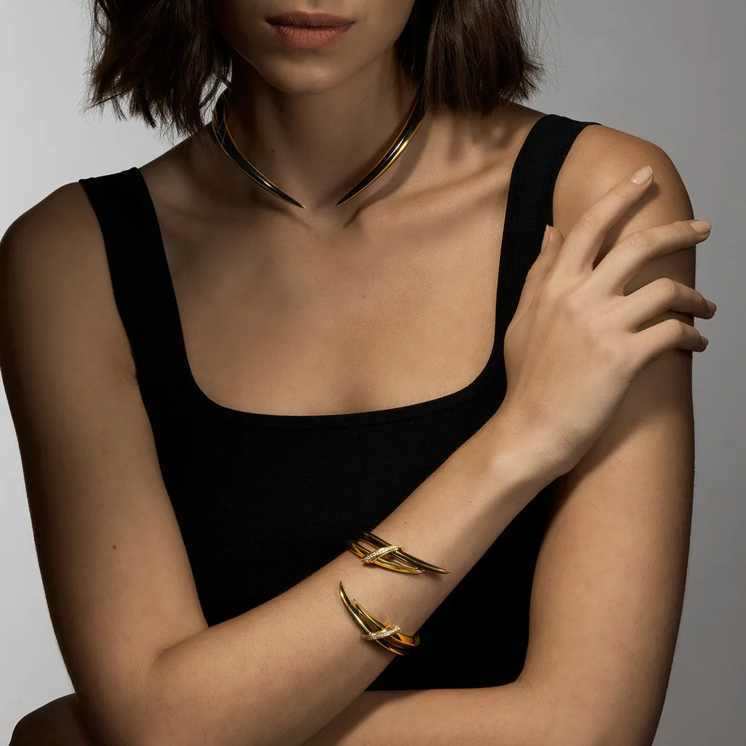 Sabre Deco Statement Cuff - Yellow Gold Vermeil, Black Ceramic & Diamond