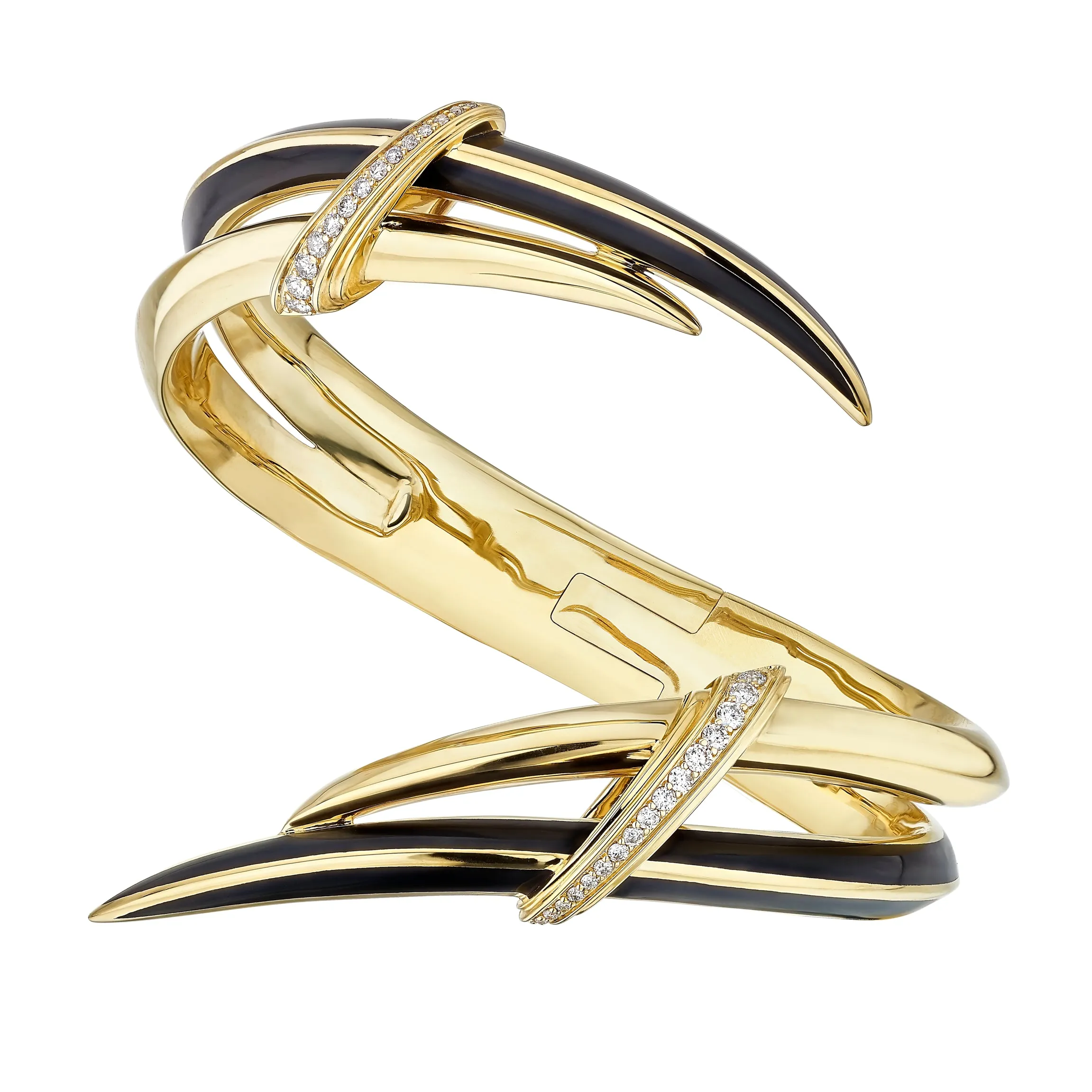 Sabre Deco Statement Cuff - Yellow Gold Vermeil, Black Ceramic & Diamond