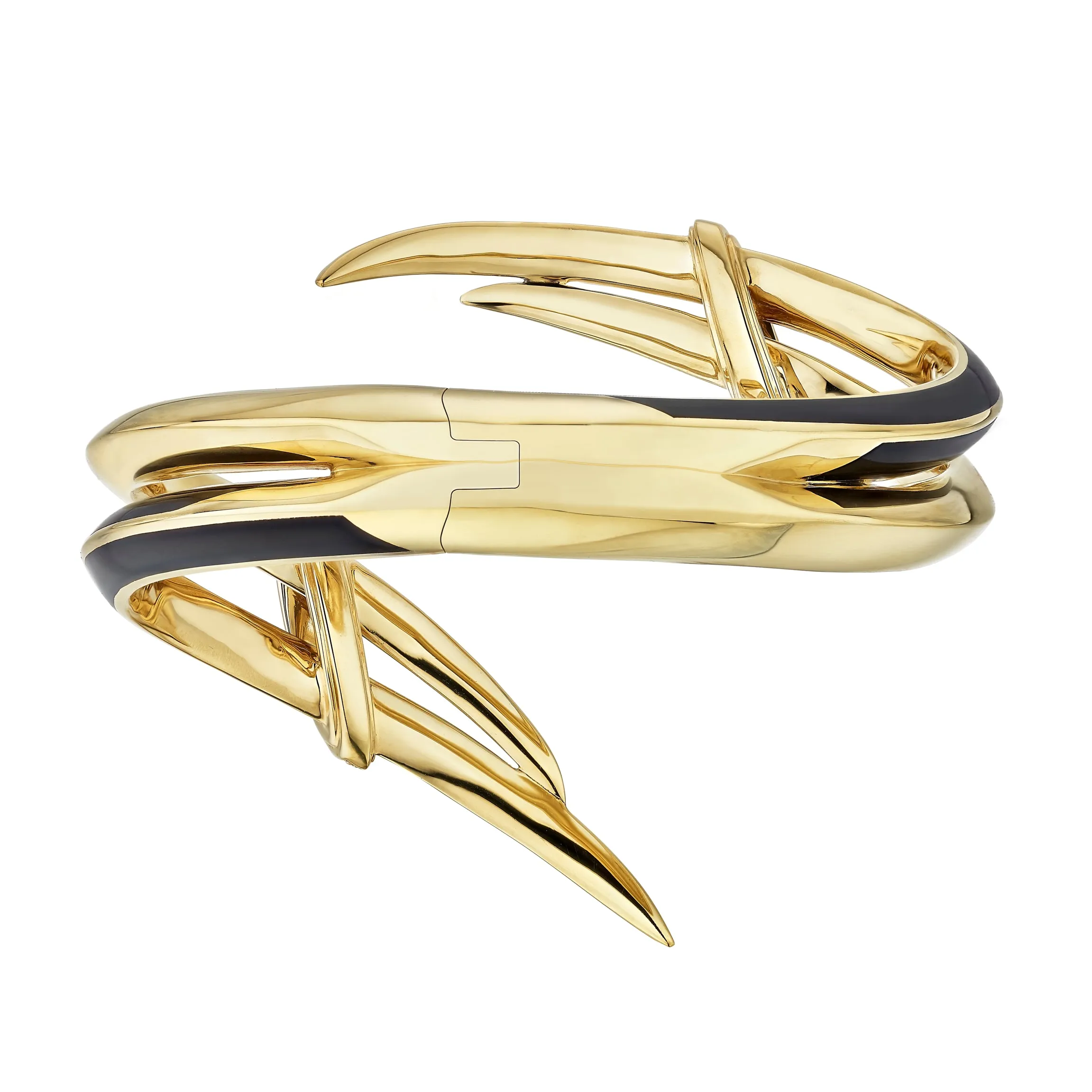 Sabre Deco Statement Cuff - Yellow Gold Vermeil, Black Ceramic & Diamond