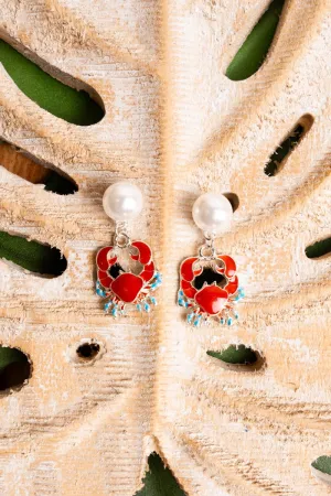 SALE! Red Crab Pearl Goldtone Earrings