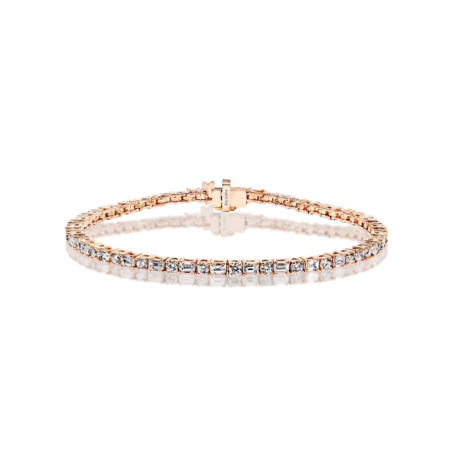 Selena 5 Carats Emerald & Round Brilliant Diamond Tennis Bracelet in 14k Rose Gold 2 Pointers Each Stone