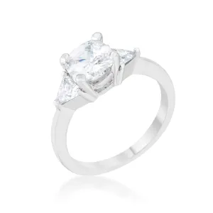 Shonda 1.8ct Clear CZ Rhodium Cushion Classic Statement Ring