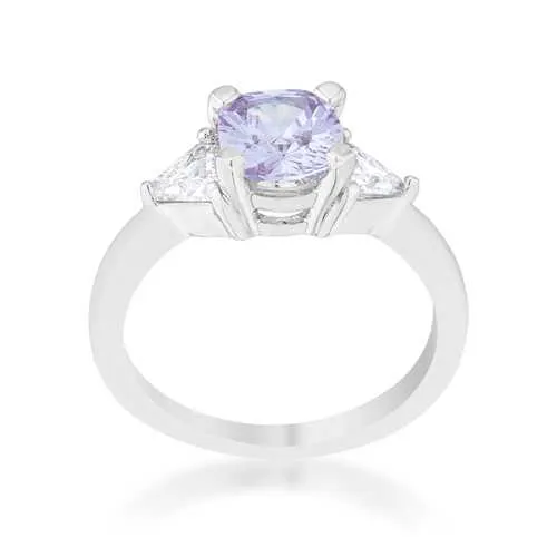 Shonda 1.8ct Lavender CZ Rhodium Cushion Classic Statement Ring