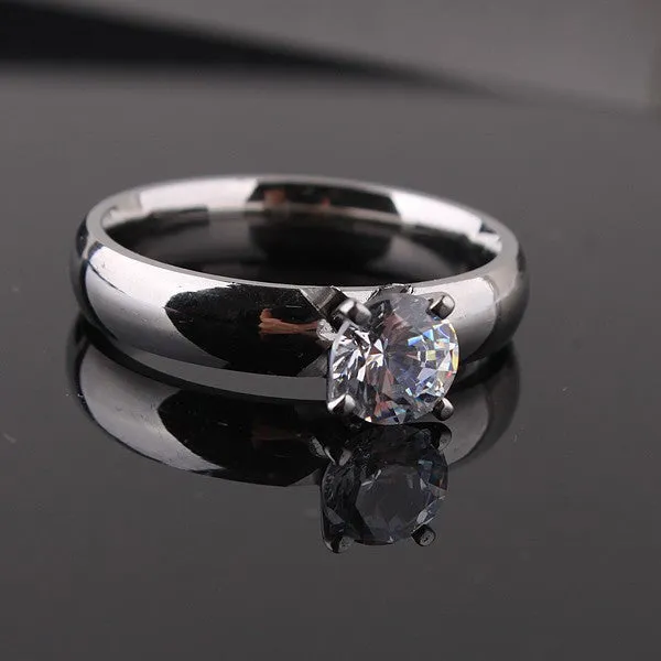 Silver CZ Zircon Stainless Steel Finger Ring