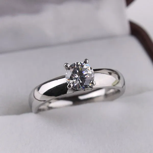 Silver CZ Zircon Stainless Steel Finger Ring