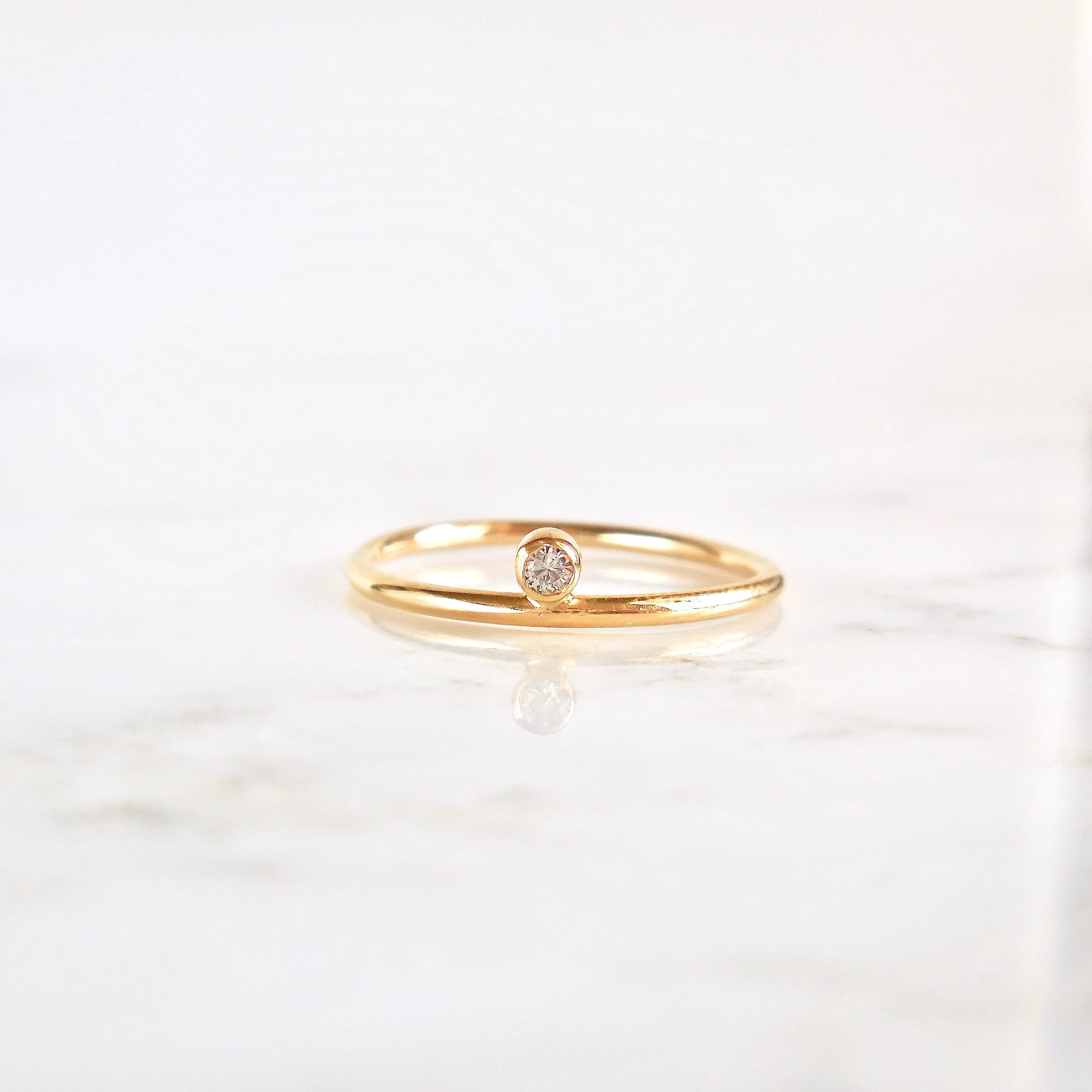 Simple Diamond Ring - Diamond 14k Gold Stacking Ring - Dainty Diamond Gold tacking Ring