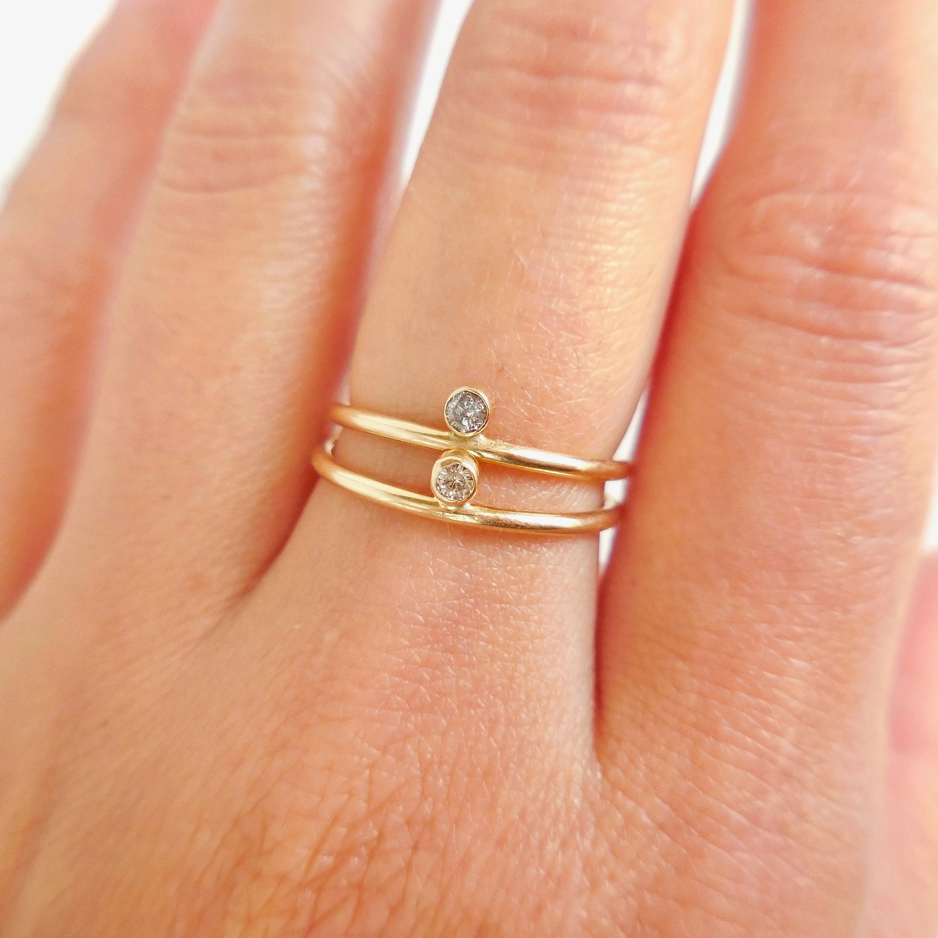 Simple Diamond Ring - Diamond 14k Gold Stacking Ring - Dainty Diamond Gold tacking Ring