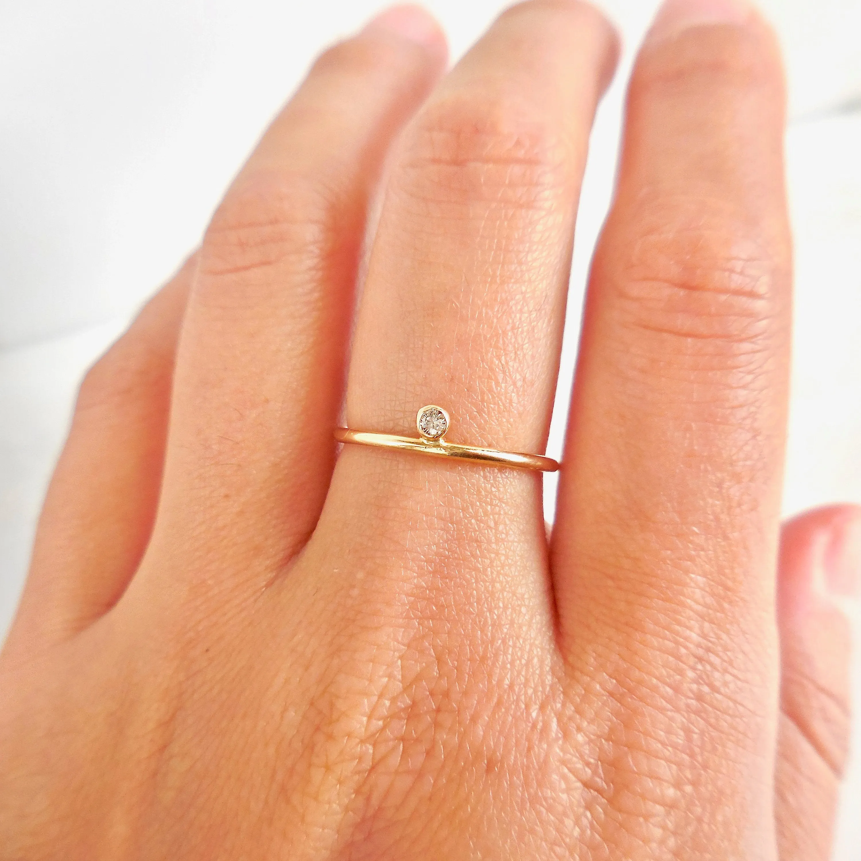 Simple Diamond Ring - Diamond 14k Gold Stacking Ring - Dainty Diamond Gold tacking Ring