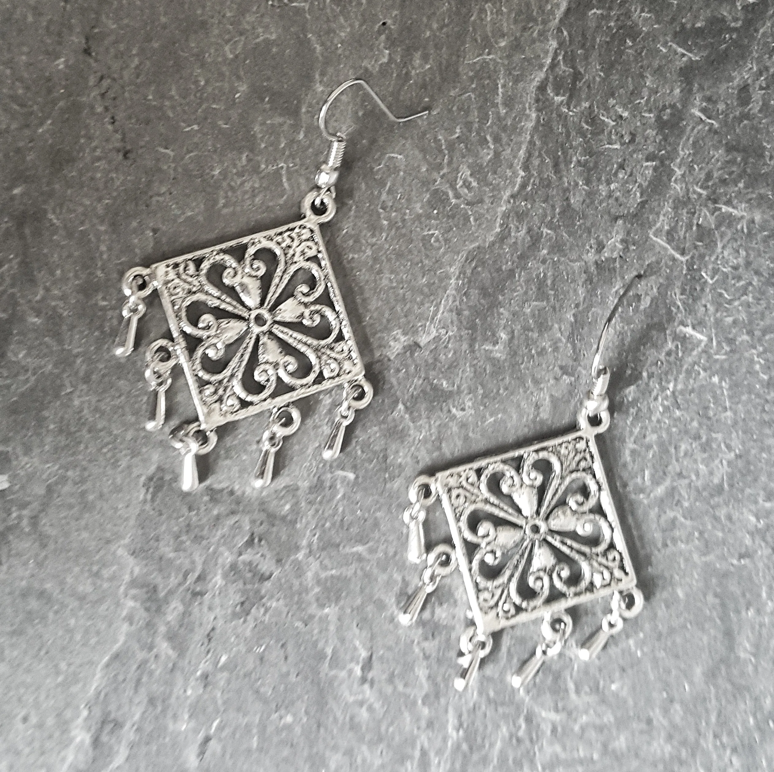 Square Silver Chandelier Earring Bohemian Jewelry