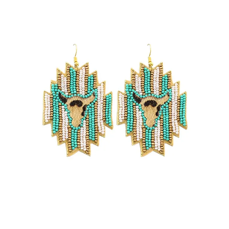 Steer Head with Turquoise Beaded Earrings