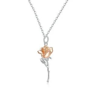 Sterling Silver 925 Graceful Rose Pendant Necklace for Women Chain Necklaces Plated platinum Jewelry