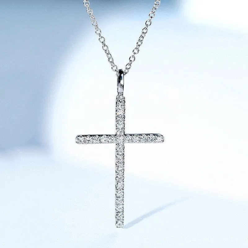 Sterling Silver Cross Diamond Sparkling Pendant